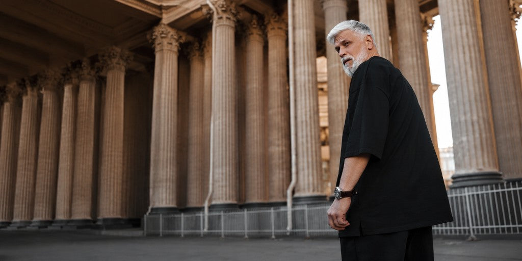 Big & Tall man wearing black premium tee